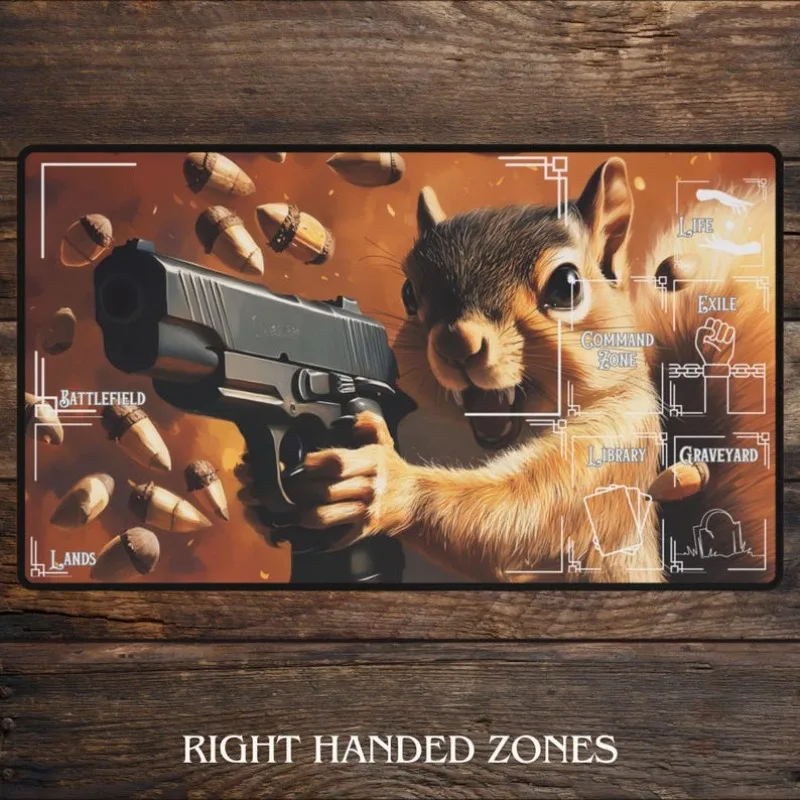 Squirrel Gun Playmat for MTG Fans Funny Anime Desk Mat Magic Card Games Custom Playmat Meme Mousepad, MTG Accessories Playmats - 5