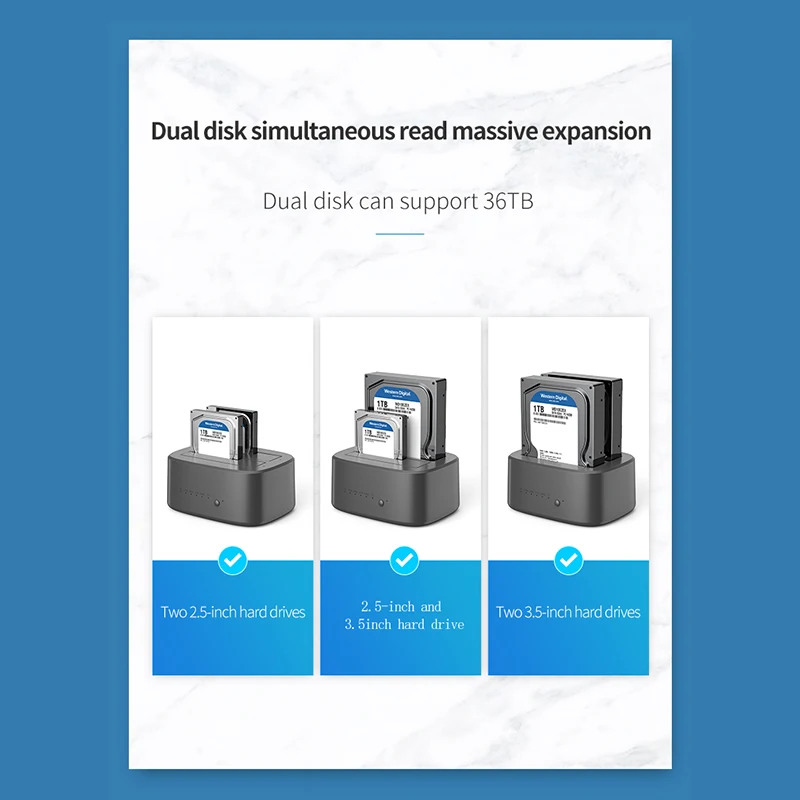 Dual Bay HDD Docking Station with Offline Clone SATA to USB 3.0 HDD Clone Docking Station for 2.5/3.5'' SSD HDD Case 6 Dual Bay HDD Docking Station with Offline Clone SATA to USB 3.0 HDD Clone Docking Station for 2.5/3.5'' SSD HDD Case - Image 6