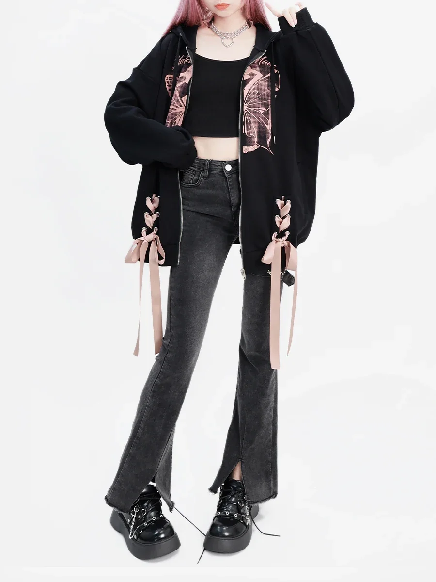Women Cardigan Sweater Jacket Hooded Loose Zipper Sweater