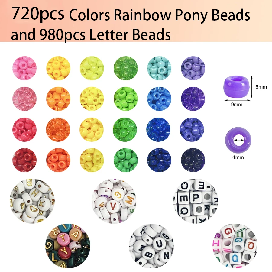Kit di perline pony, perline con lettere, kit di braccialetti dell'amicizia con perline per artigianato fai-da-te per bambini, per collane, bracciali personalizzati e decorazioni di gioielli