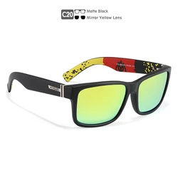 KDEAM Stylish All Black Square Polarized Sunglasses with Accessories Included (C20 mirrored yellow)