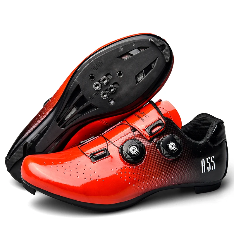 Chaussures de vélo de route vertes chaussures de cyclisme pour hommes boucle à cliquet rapide Compatible avec le système SPD pédale en plein air femmes chaussures de cyclisme rouges  18