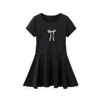 Robe d'été confortable et décontractée pour filles, robe plissée à imprimé nœud doux et mignon pour enfants, jupe à col rond et longueur genou, 1/3 pièce 3