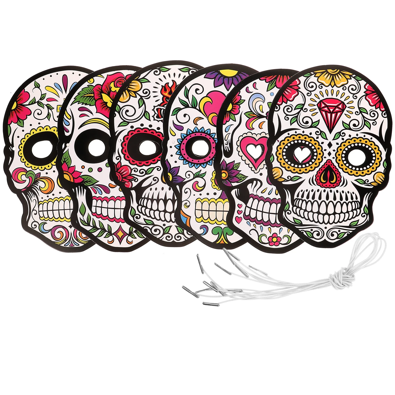 6Pcs Day The Dead Masks Masks Skull Paper Masks Kids Skeletons Cosplay Masks Cinco De Mayo Fiesta Headwear Halloween