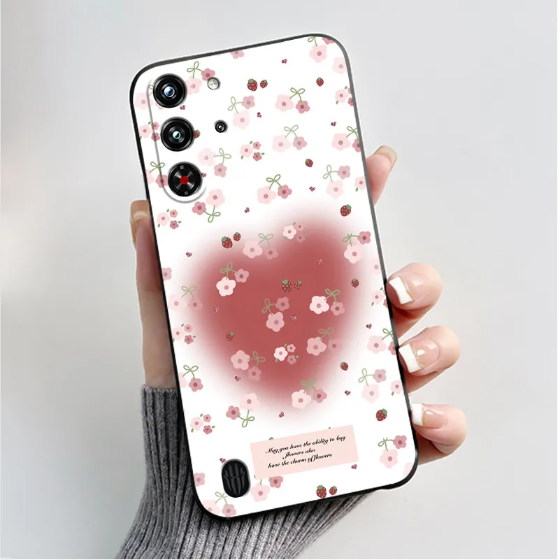 Soft Silicone Black Shell with Cute Flower Design - Protective Case