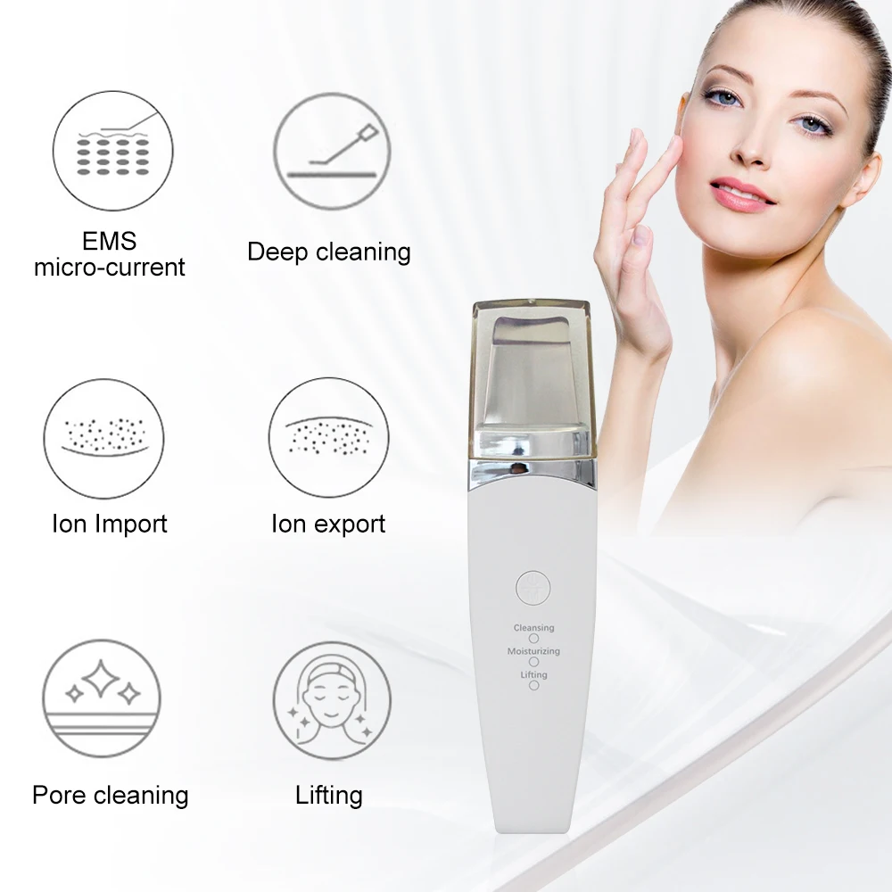 Facial Ultrasonic Skin Scrubber Spatula Blackhead Remover Deep Face Cleaner Lift Machine Pore Cleane
