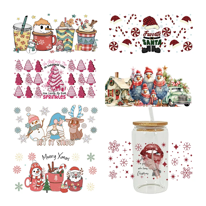 

Рождественская 3D UV DTF чашка обертка переводная наклейка Водонепроницаемая 16 унций фотопленка D7029