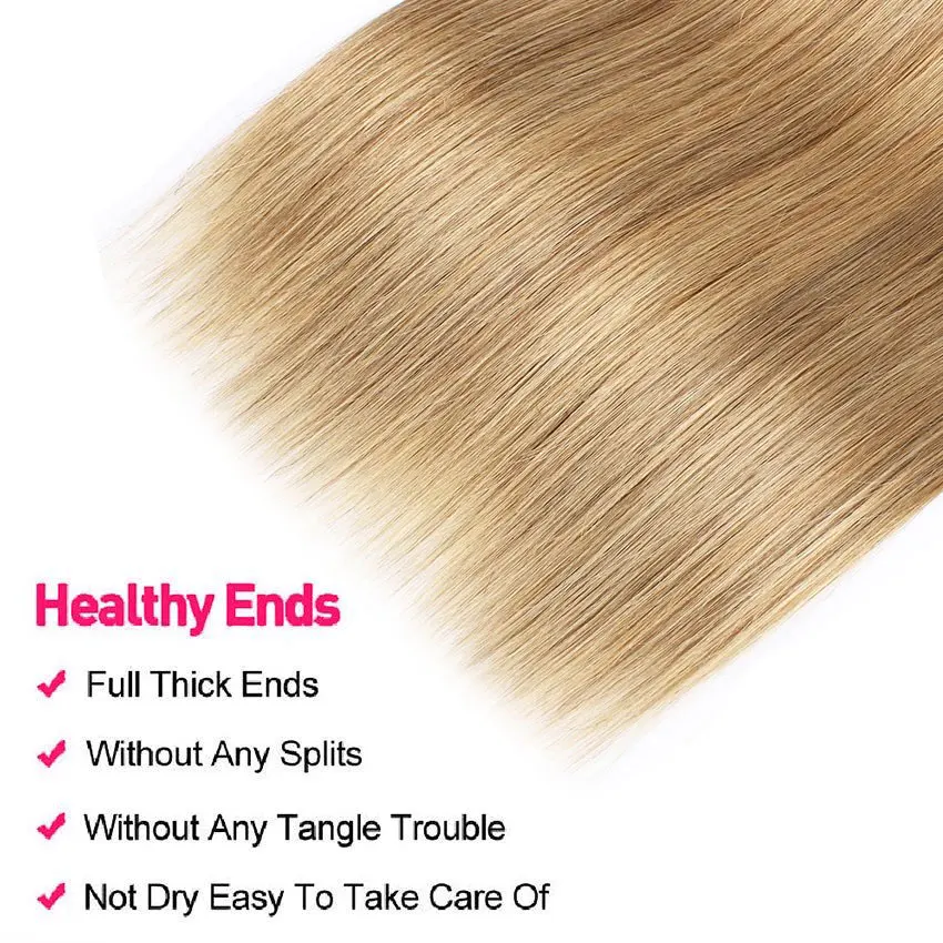 Color #8 Ash Blonde 3/4 Bundles Straight Double Weft Human Hair Bundles Brazilian Remy Hair Weave Extension 10-26 Inches