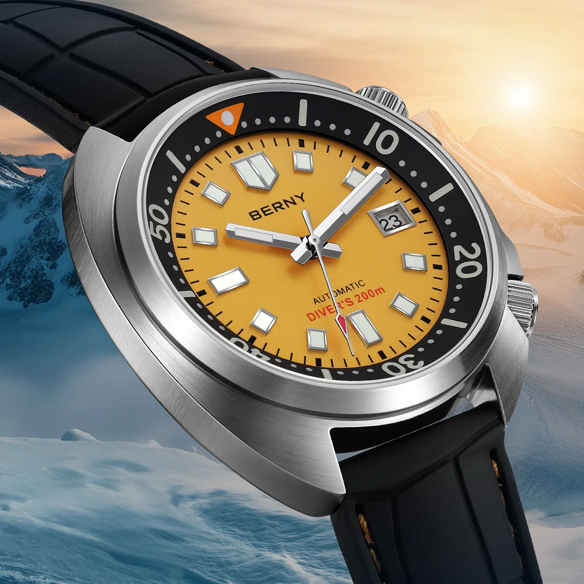 BERNY Orologio Subacqueo Uomo Automatico 20ATM, Vetro Zaffiro, Cinturino In Silicone, Super Luminoso, Movimento Miyota 8215