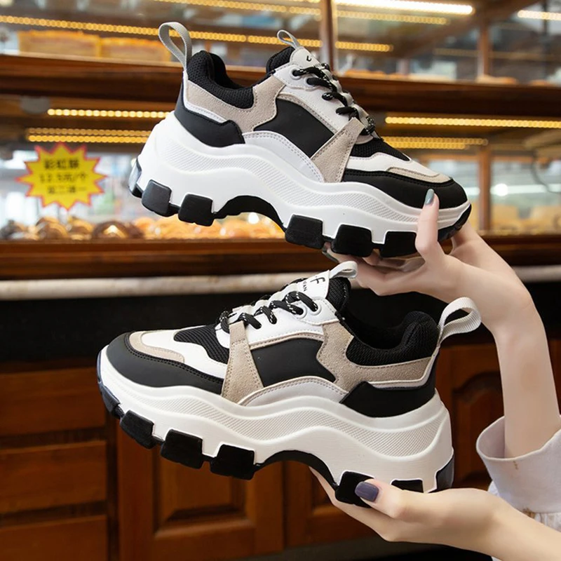 Sneakers Mode Chunky Schoenen Zool Vrouwelijke Mesh Lace Up Platform Vulcaniseer Schoenen Schoenen Wit Wandelschoenen| | - AliExpress