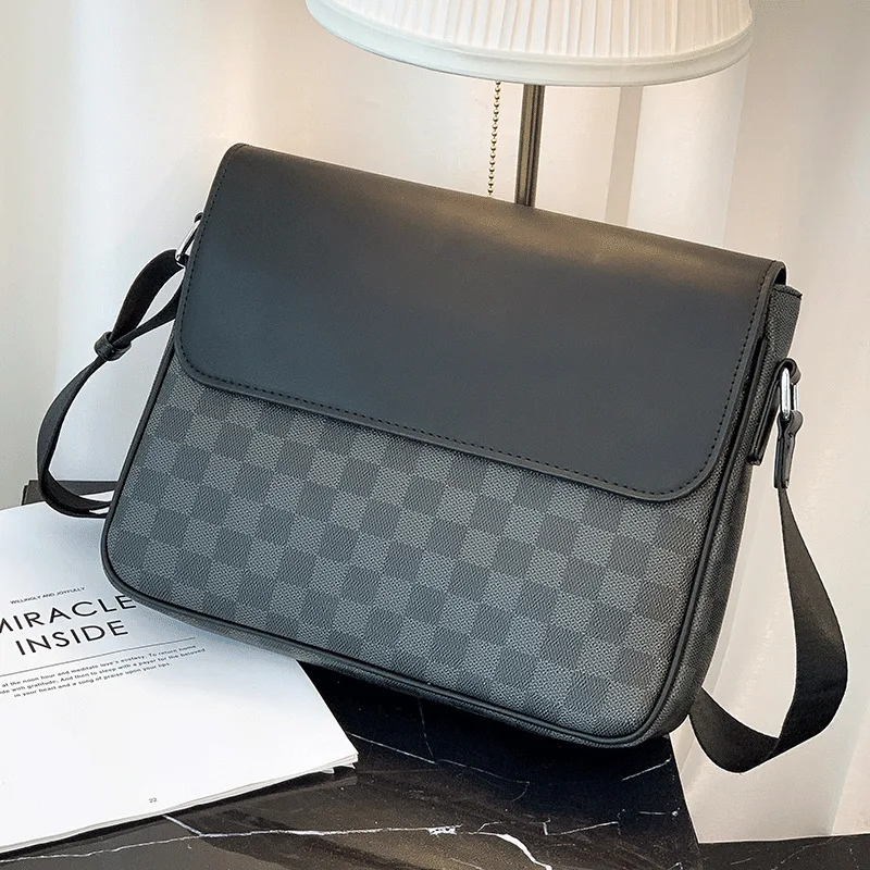 

Мужская сумка через плечо, кожаная сумка-мессенджер в клетку, простая Мужская спортивная сумка через плечо для велоспорта