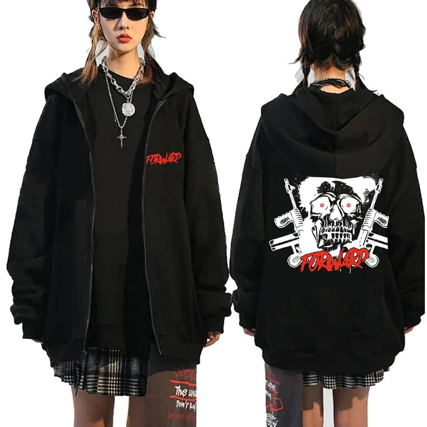

Forward Observations Group Print Zipper Hoodie Gothic Horror Skull Zip Up Jacket Men Women Fashion Rock Loose Zipper Sweatshirt