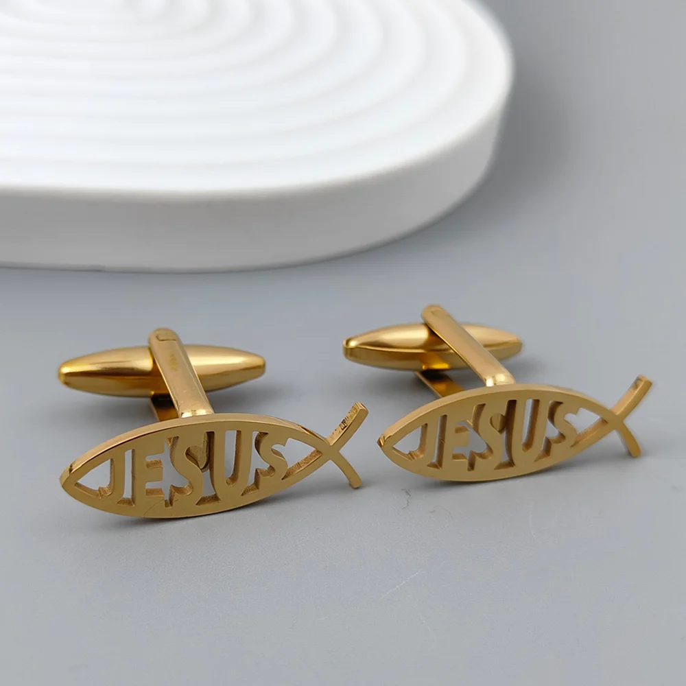 Lot De 4 Broches « Poisson Jésus » En Acier Inoxydable 304 - Symbole Chrétien - Finition Platine/Or/Noir - 7