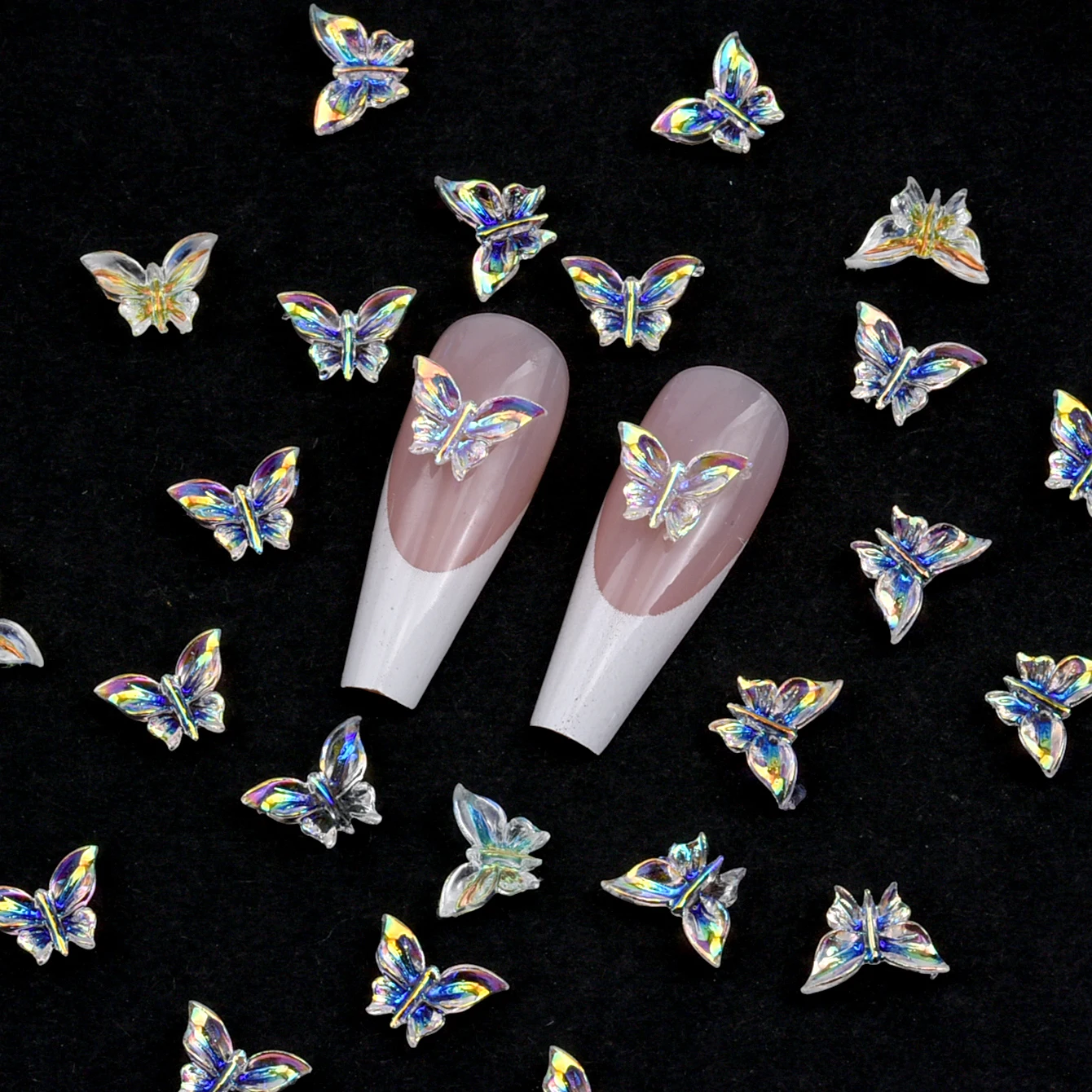 100pcs/set Aurora Butterfly Designs Nail Art Decoration Resin 3D Charms Nail Accessories Manicure for Women Girls NJ23907-1