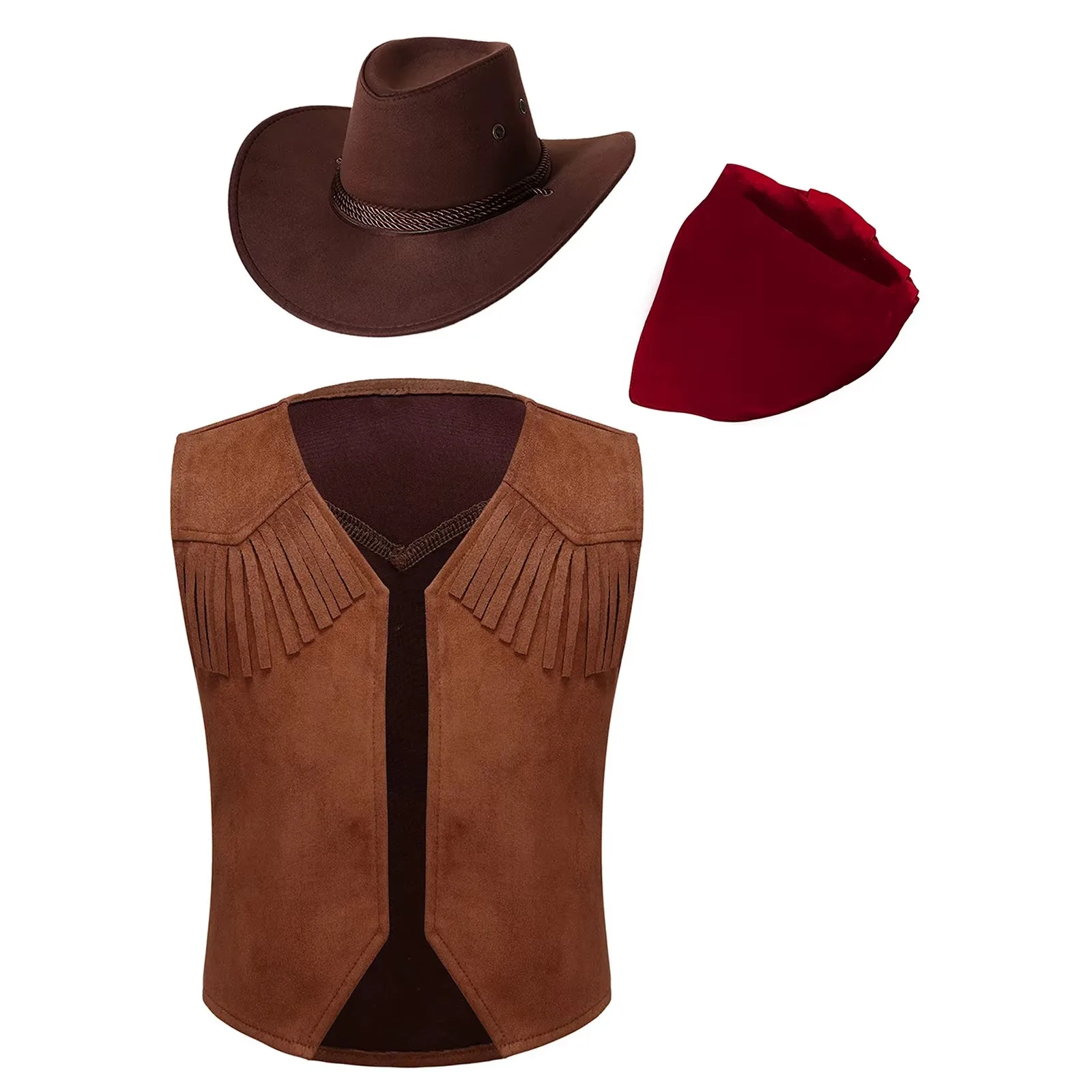 Cowboykostuum voor babyjongens en meisjes, 4-delig vest broek hoed bandana America Wild Western cowboyoutfits set kinderen verkleden voor Halloween party verkleedpartij, rollenspel en cosplay