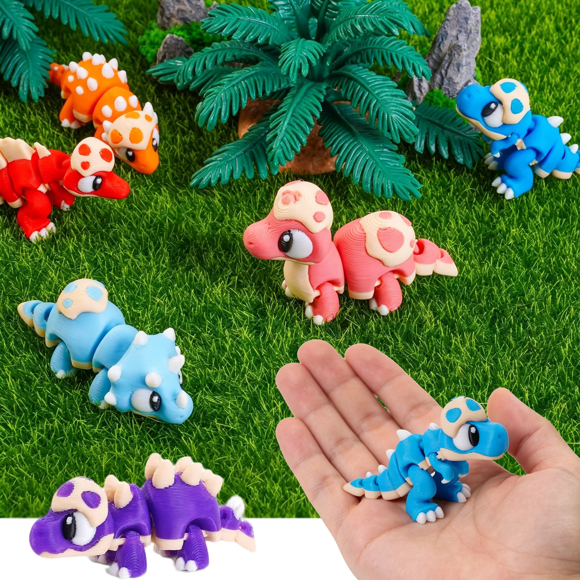 3D Printed Dinosaur Figures with Movable Joints - Desktop Decor and Kid's Gift Set
