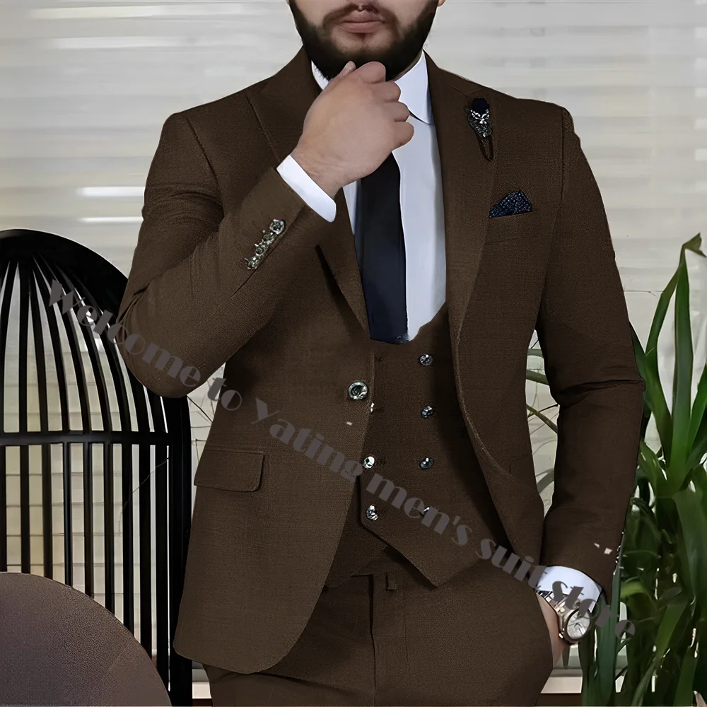 3 Piece Business Men's Suit Jacket Pants Vest Silver Button Formal Male Suit Multiple Colors Wedding Groom Tuxedo