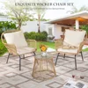 3 Piece Patio Furniture Sets with Egg Chair, Small Outdoor Bistro Chair Conversation Sofa Set W/Coffee Table & Ice Bucket 4