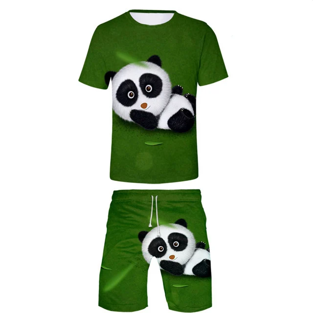 Summer Cute Panda 3D Print T-Shirts Shorts Sets Men's Tracksuits Oversized Short Sleeve T Shirt Pants Set Man Suits Clothing 5