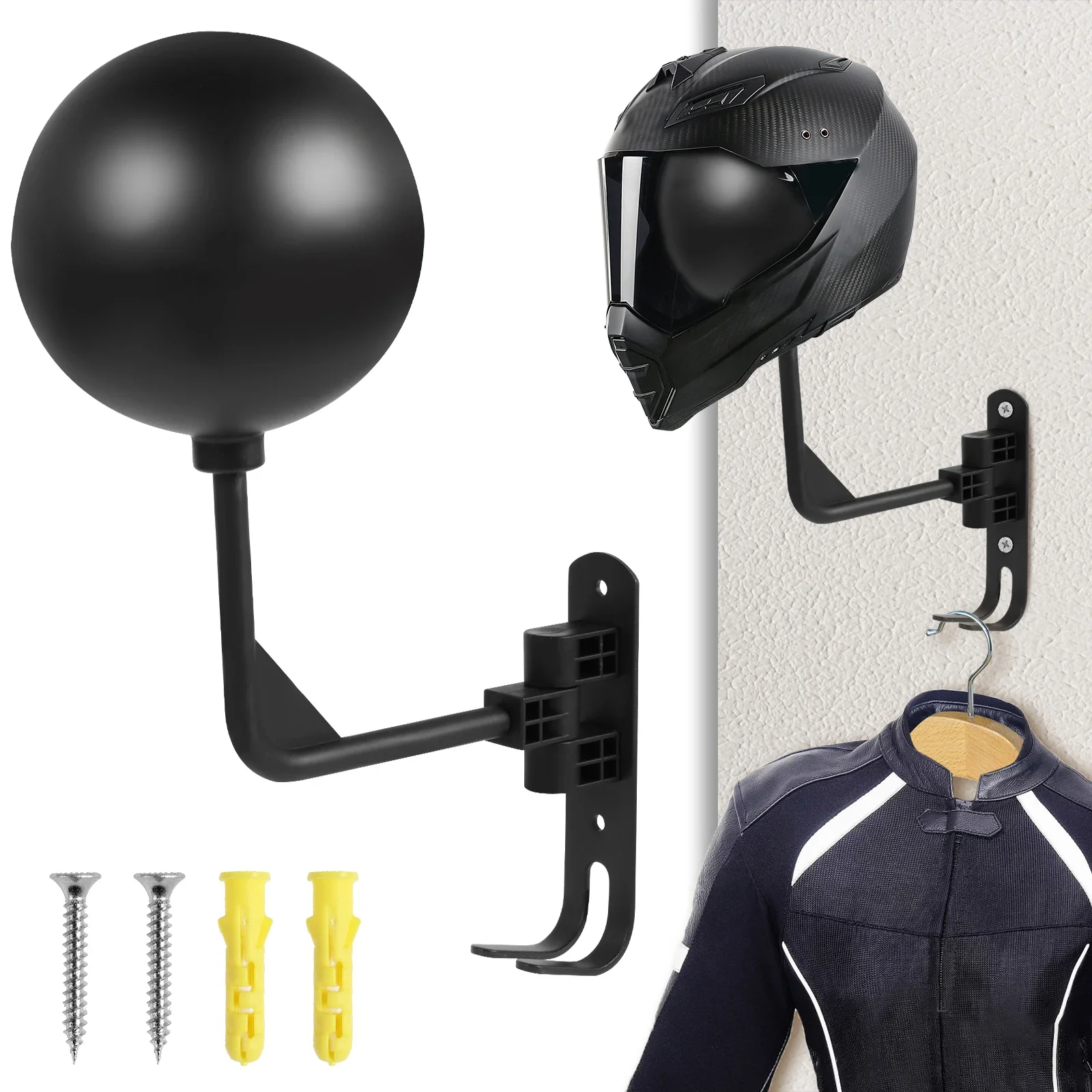 Motorcycle Helmet Holder Wall Mount Helmet Rack with Double Hook 180 Rotation Hanger Space Saving Motorcycle Racks motorcycle helmet holder