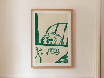 Stampe su tela da cucina Caffè astratto Wall Art Divertente Diner Decor Moderno animale Schizzo Immagine Colazione Poster Opere d'arte