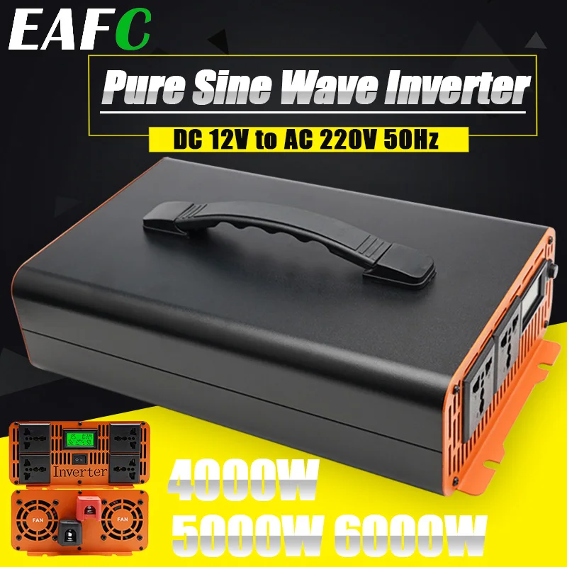 EAFC Car Pure Sine Wave Inverters 6000W 5000W 4000W Car Inverter DC12V To AC220V Power Solar Voltage Converter Handheld for Auto