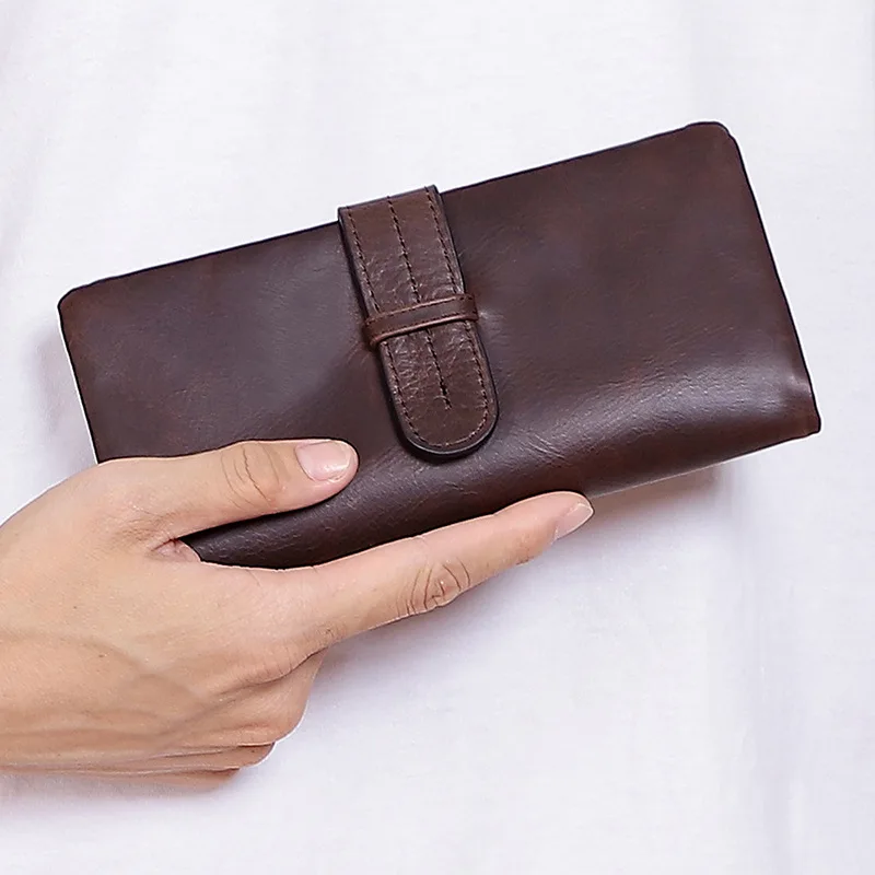 

High Quality Zipper Men Long Wallet Vintage Cow Leather Male Clutch Purse Phone Card Holder 100% Genuine Leather Mens Wallets