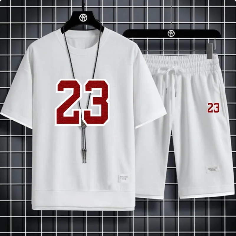 2024 Fashion new Waffle Men's comfortable Tracksuit + Shorts 2 piece summer tracksuit Harajuku style loose tracksuit