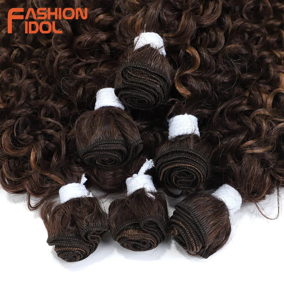 Afro Kinky Curly Hair Extensions 6PCS 14-18 inch Synthetic Hair Bundles Weave Ombre Brown Fake hair extensions