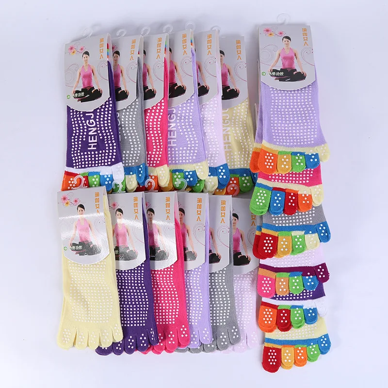 6 Pairs Yoga Socks Non-Slip Pilates Socks Colorful Comfortable Cotton Full Toe Grip Five Finger for Ballet Dance Lover