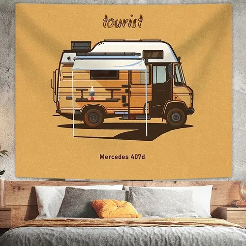 Tapestry Decor Adventure Camping Tapestry American Retro Background Cloth Car Travel Ins Hanging Dormitory Wall Decoration Cloth Room Tapestry