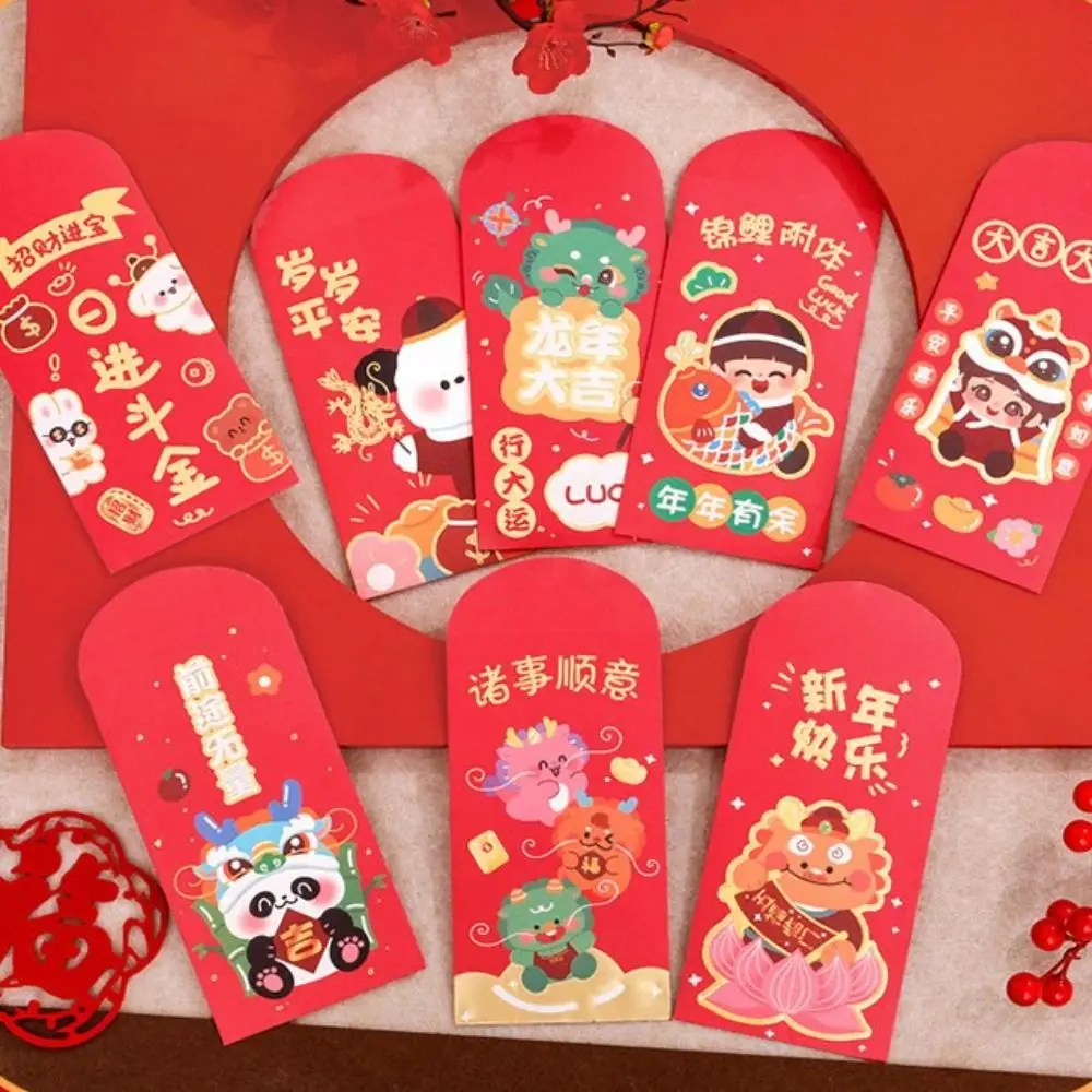 

5Pcs/set Cartoon Dragon Year Red Envelope Hot Stamping 3D Design Cartoon Envelope Bag Cute New Year Red Packet Spring Festival