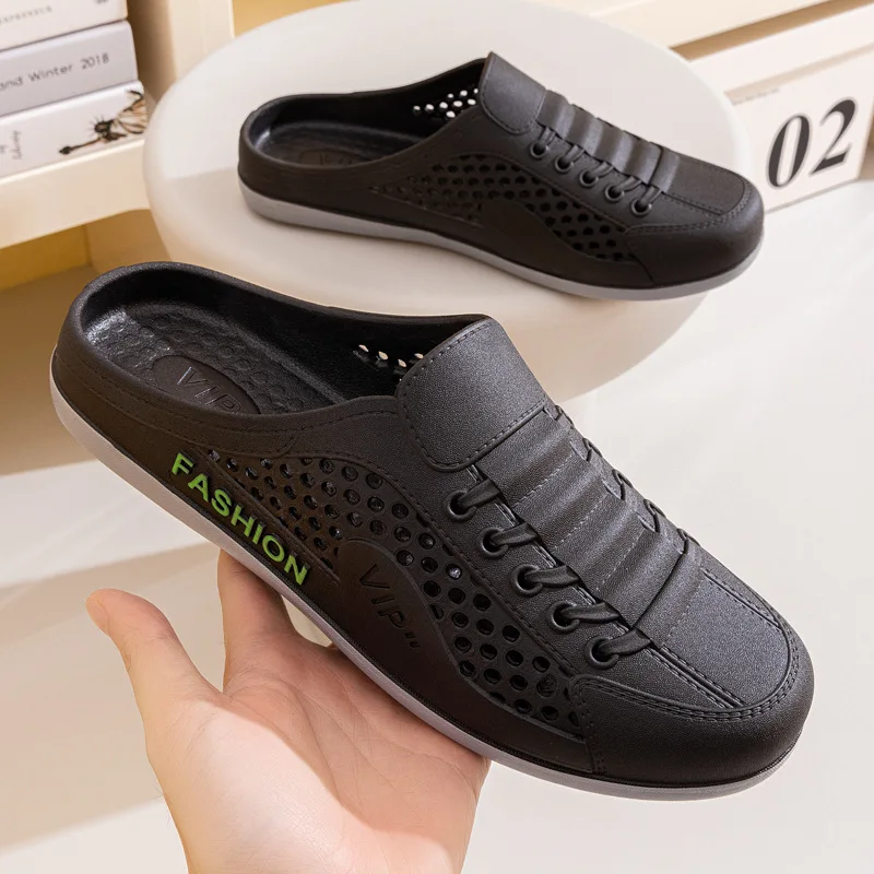 New Men's Half Slippers Fashion Outdoor Casual Shoes for Men Walking Flats Soft Support Slipper Mesh Breathable Slip-On Loafers
