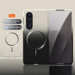Gradient Magnetic Phone Case with Shockproof Folding Matte Back Cover and Wireless Charging Compatibility - Galaxy Z Fold7 (Black White)
