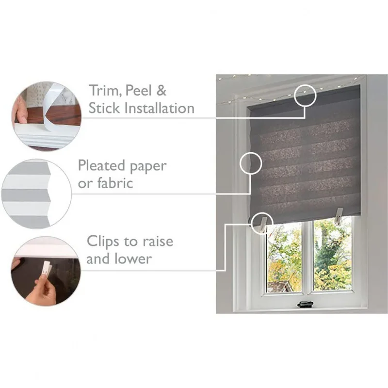 Half Blackout Pleated Curtains, Self-adhesive Non-woven Fabric Pleated Curtains, Living Room, Bedroom, Bathroom Decoration