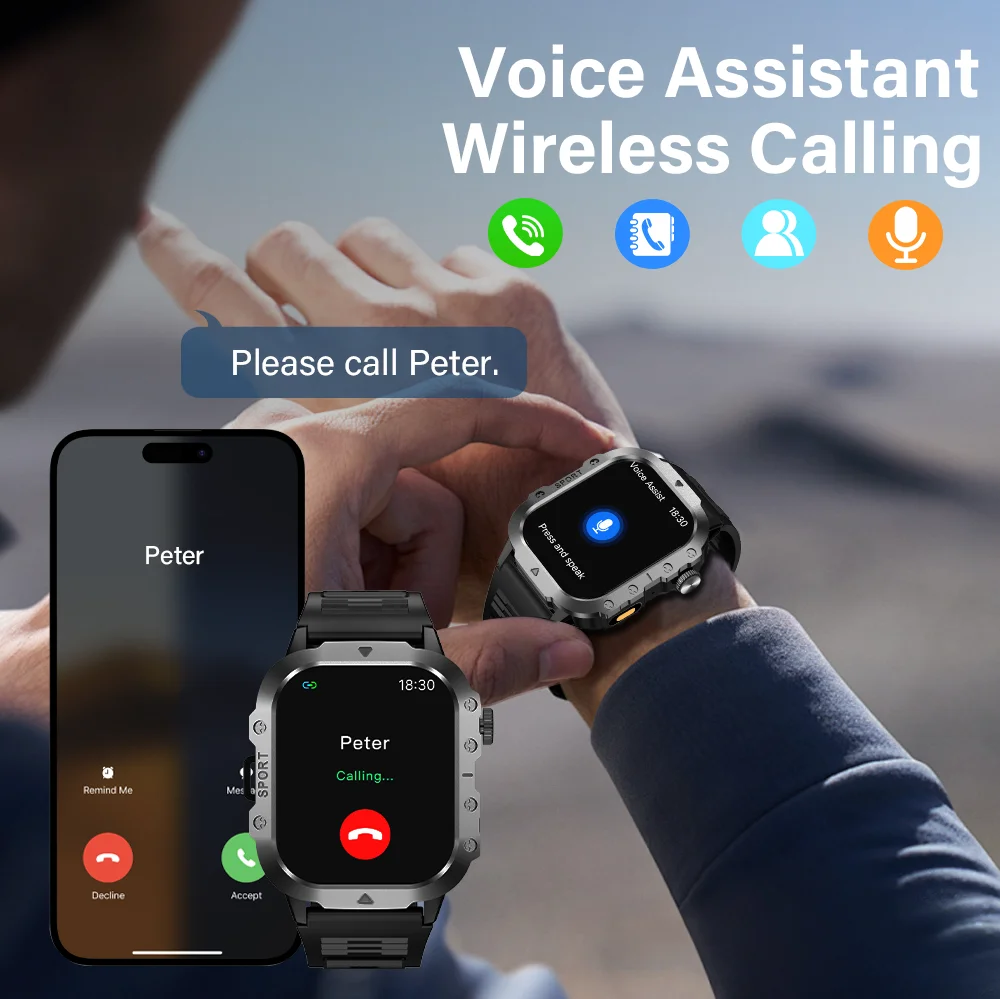 Smart Watch LAXASFIT Outdoor Sports 2.01 inch HD Screen LED Flashlight Bluetooth Talking For Men Women Holiday Gift