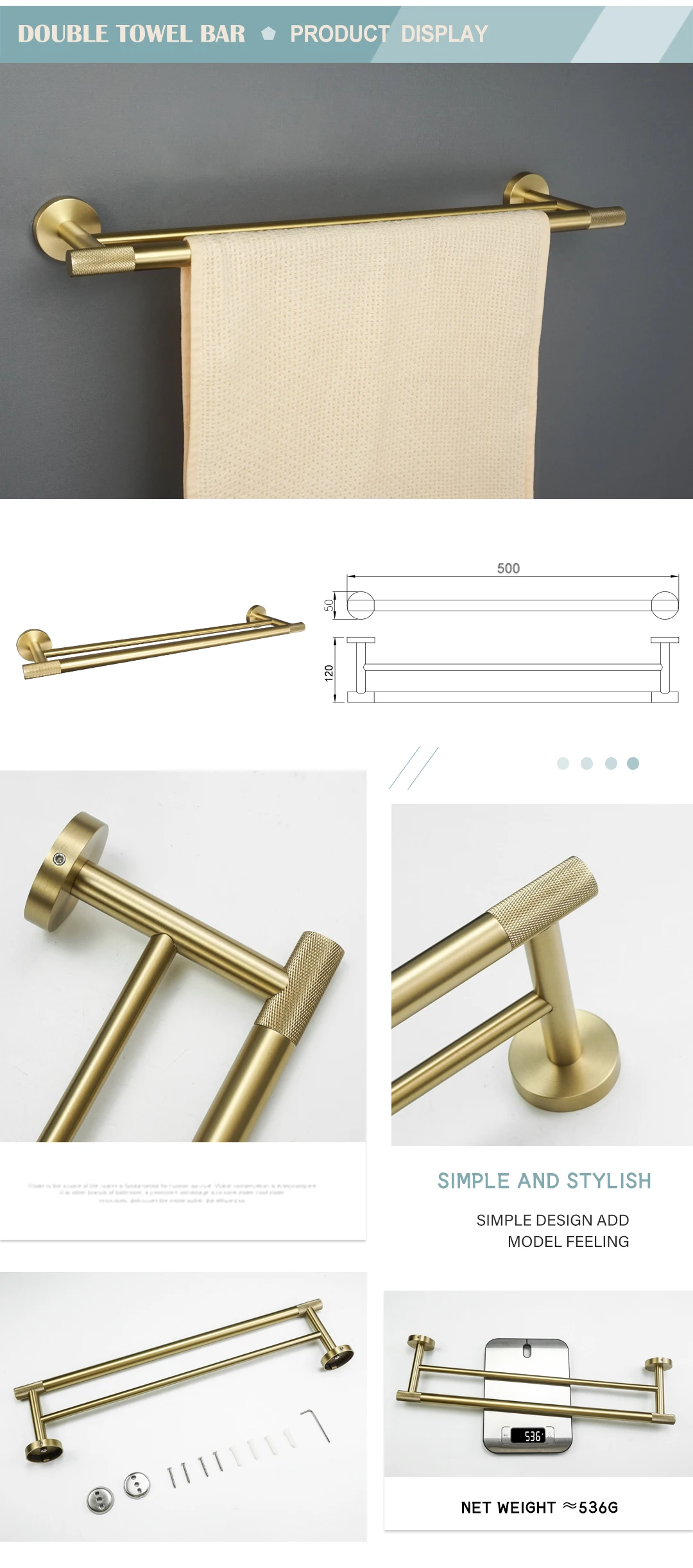 Description Picture 5 of itemGolden Towel Rack Towel Bar Ring Brushed Gold Hardware Set Robe Coat Hook Toilet Tissue Paper Holder Bathroom Accessories Kit