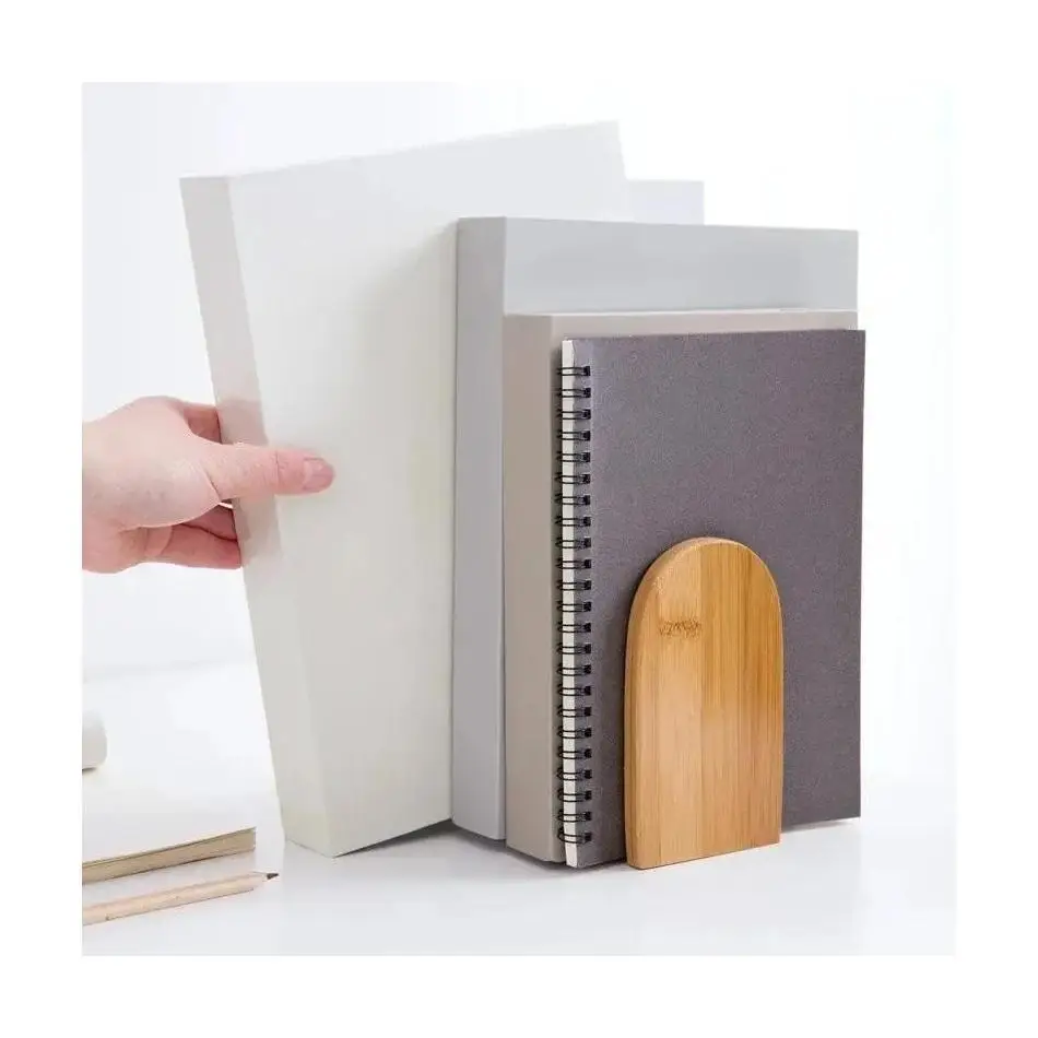 Desktop Bookend Holder Office School Supplies Accessory Stationery Bookends for Magazine Simple Style Wood Iron Book End Shelf