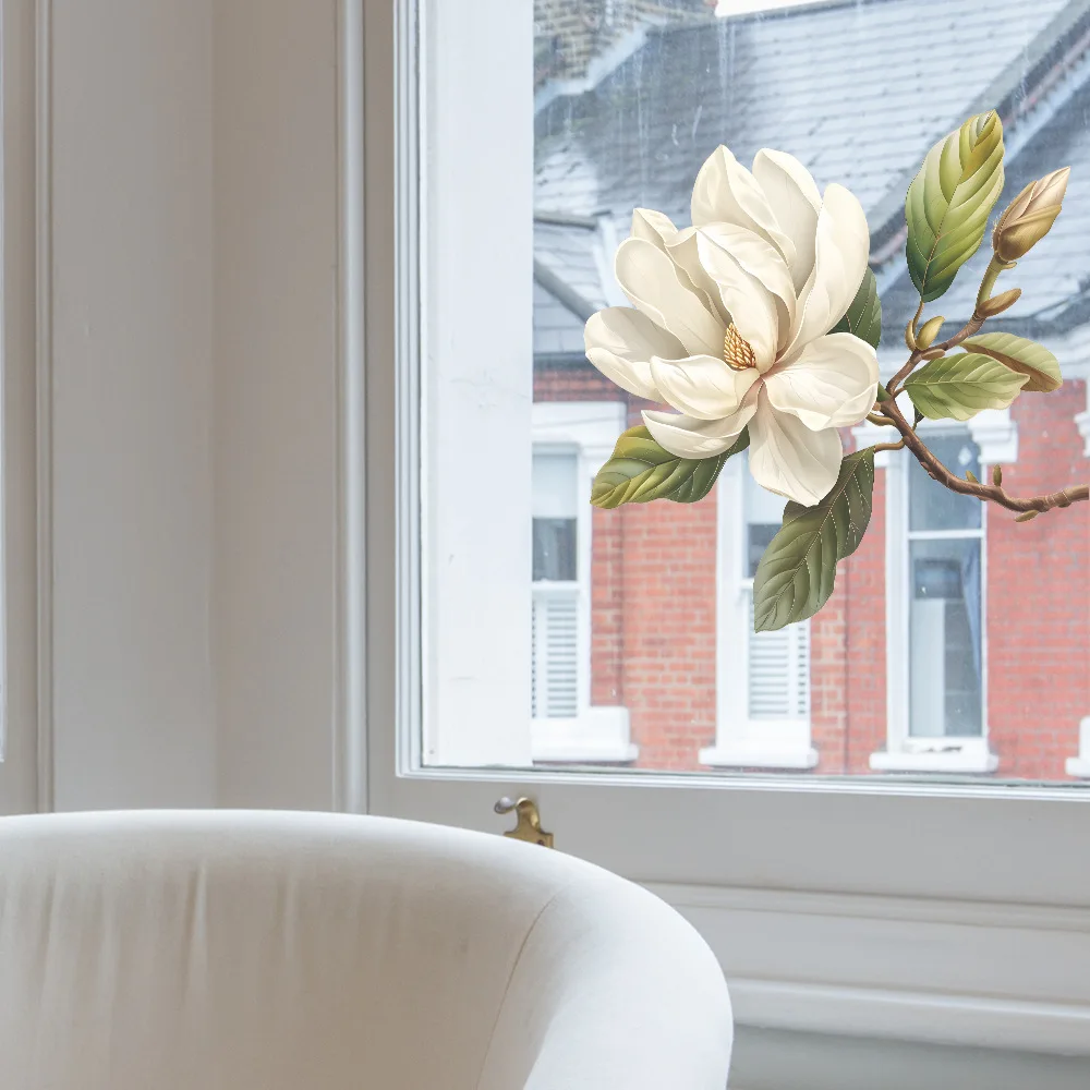 Simple Magnolia Flower PVC Static Mirror Stickers For Window Decoration Room Decor Aesthetic Bathroom Accessories Home Decor