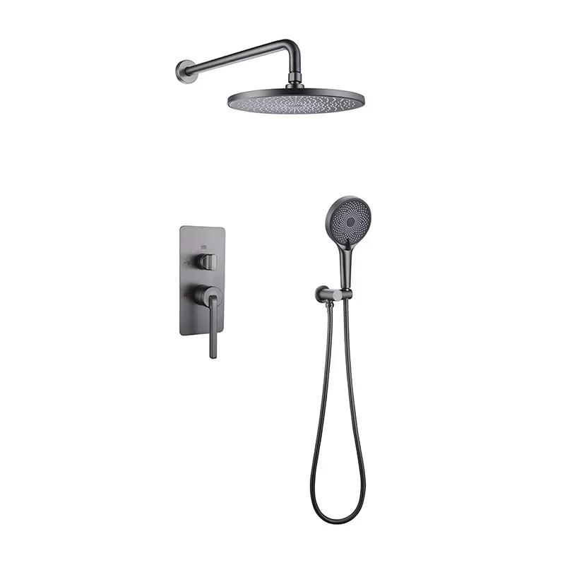 Luxury Wall Mounted Copper Shower System with Concealed Faucet and Rainfall Showerhead Brushed Gold/Gun Gray/Chrome/Matte Black