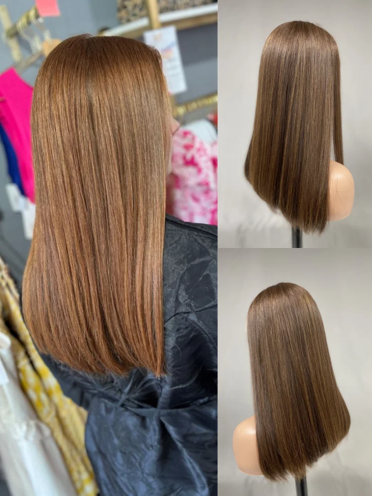 HD Lace Front Wigs No Layer Thick Hair Ends Medium Brown Color Virgin Human Hair Pre Plucked Lace Hairline Kosher Jewish Wigs