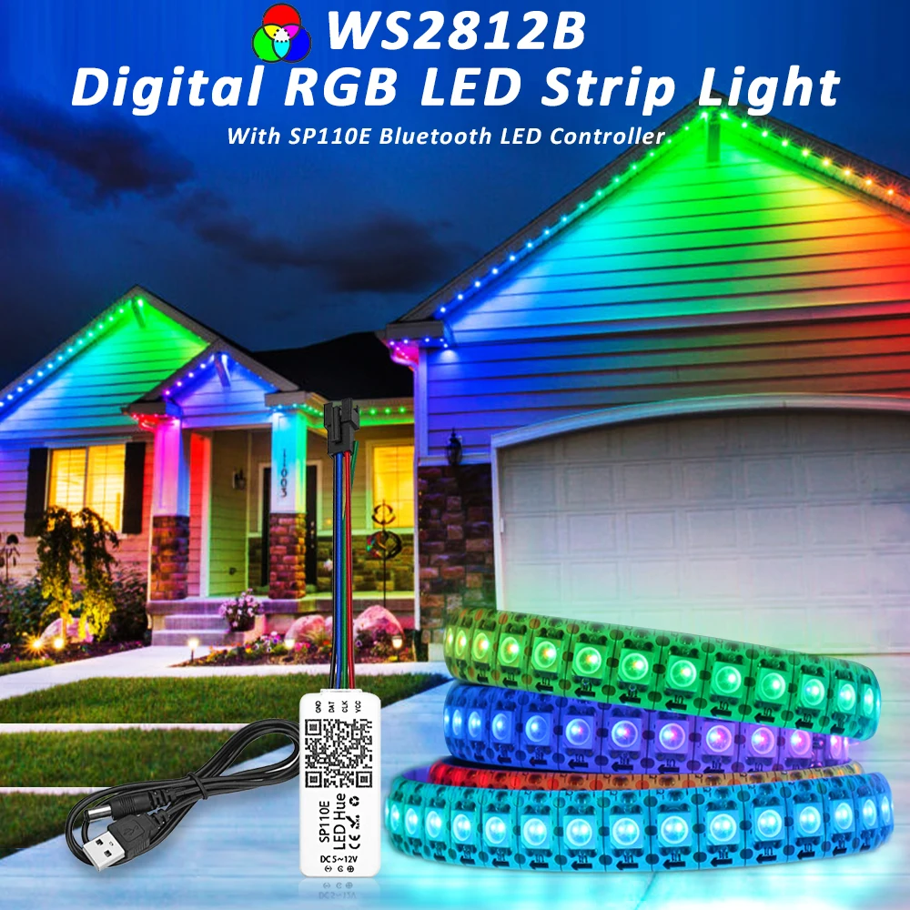 5V WS2812B Addressable Digital LED Strip Light RGBIC SMD5050 USB SP110E Bluetooth 30/60/144 Pixel Flexible Stripe Ribbon Lamp