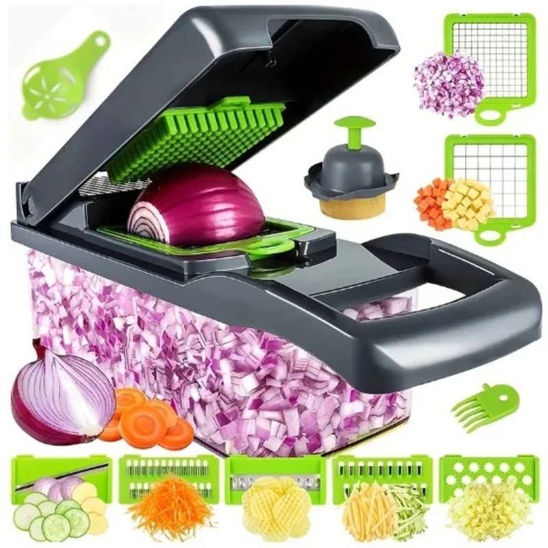 

14 in 1 Multifunctional Vegetable Chopper Slicer Shredder with Basket Fruit Slicer Potato Shredder Carrot Grind Home Gadgets