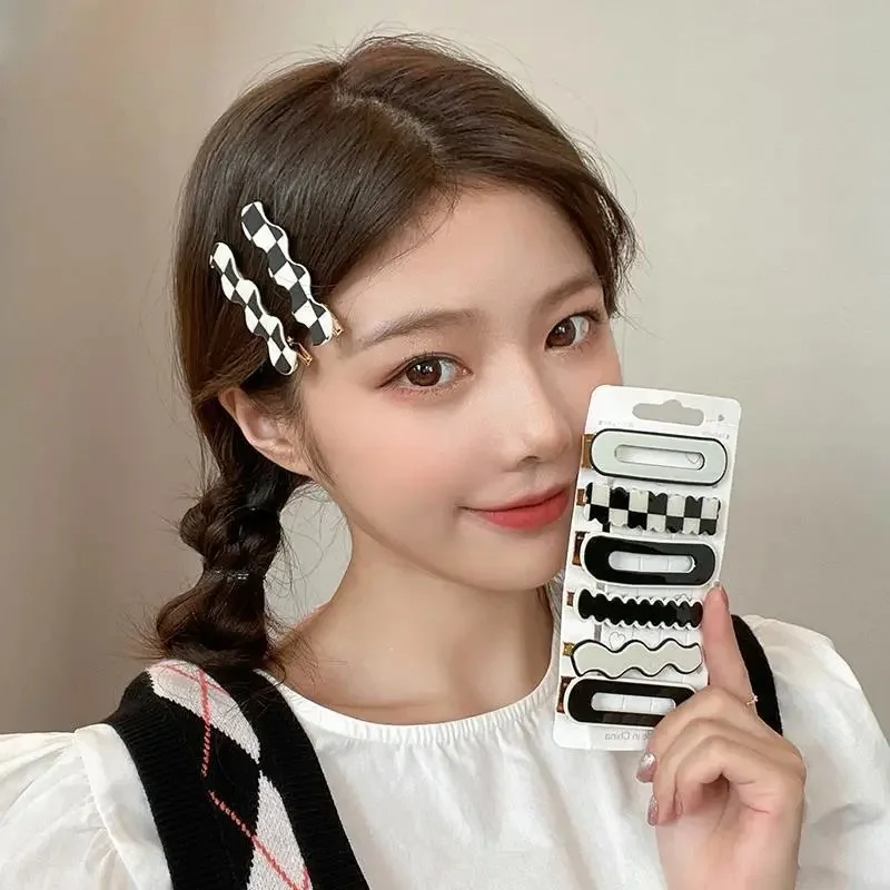 2/4/6Pcs Hairpin Women Checkerboard Plaid Hair Clip Korean Trend Acrylic Bangs Broken Hairpin Duckbill Girl Hair Accessories