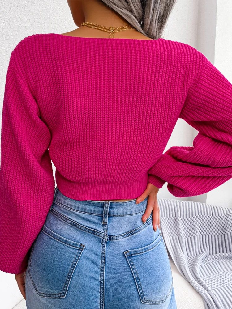 Women Bow Sweaters Y2K Clothes Skinny Pink Tops Streetwear V Neck Pullover Knitted Sweater 21 S2f9fbc5412e948f48d681ed6aff862a4z