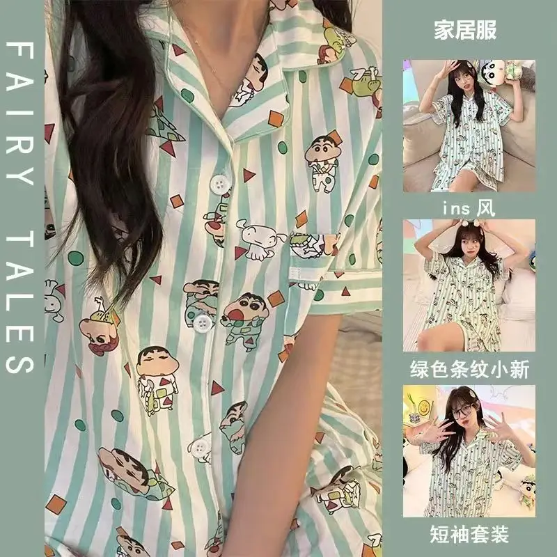 Cute Pijama for Girls Students Sleepwears Summer Shorts Stripe Homesuit Janpan Kawaii Loungewear Women Pajamas Set Party Cozy