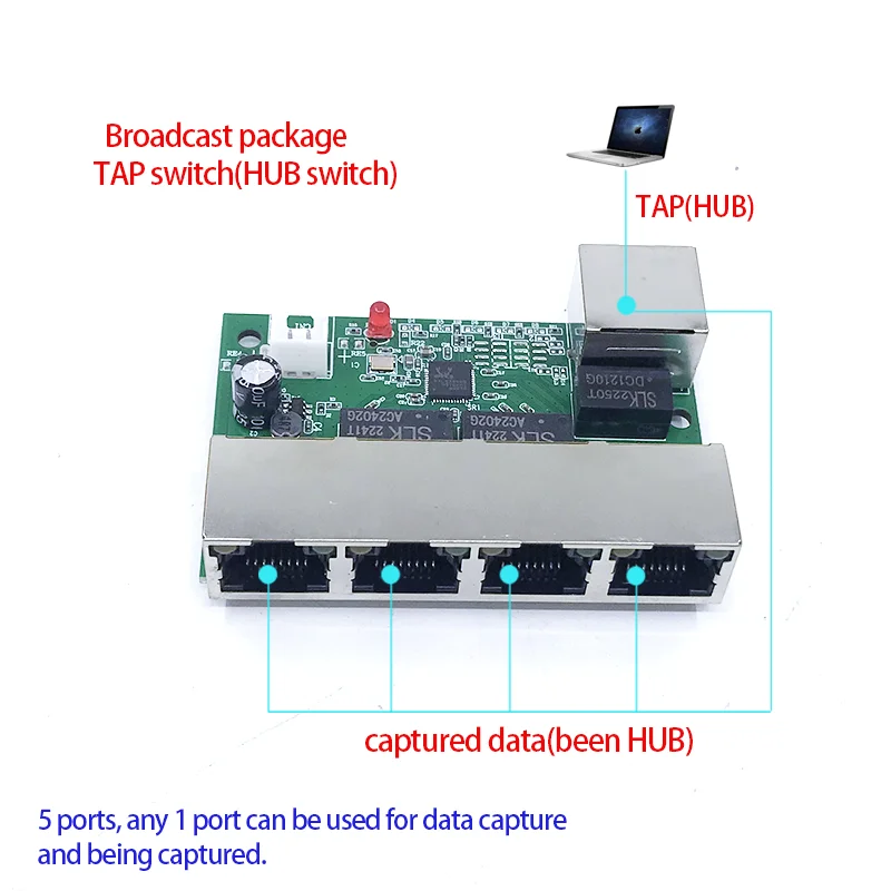 고속 스위치 미니 이더넷 TAP 스위치, 네트워크 스위치 허브 PCB 모듈 보드, 시스템 통합 모듈용, 5 포트, 10 mbps, 100mbps