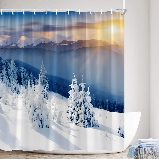 Forest Snow Mountain Shower Curtain for Bathroom with Hooks Waterproof  Decor