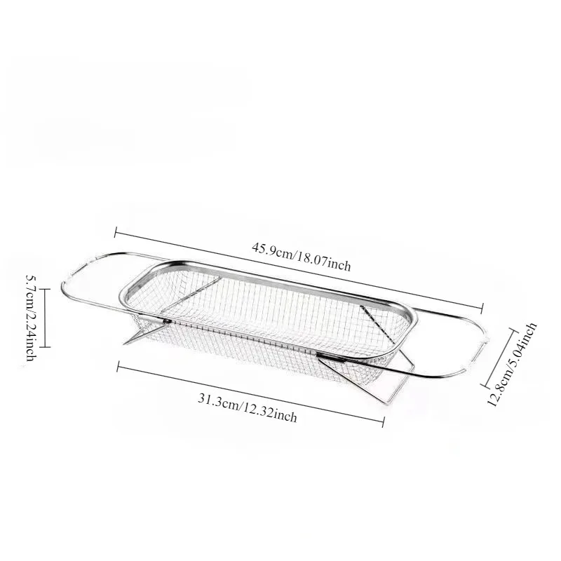 1 Set Stainless Steel Over Sink Colander with Telescopic Handle - Metal Mesh Strainer Basket for Washing Fruits & Vegetables