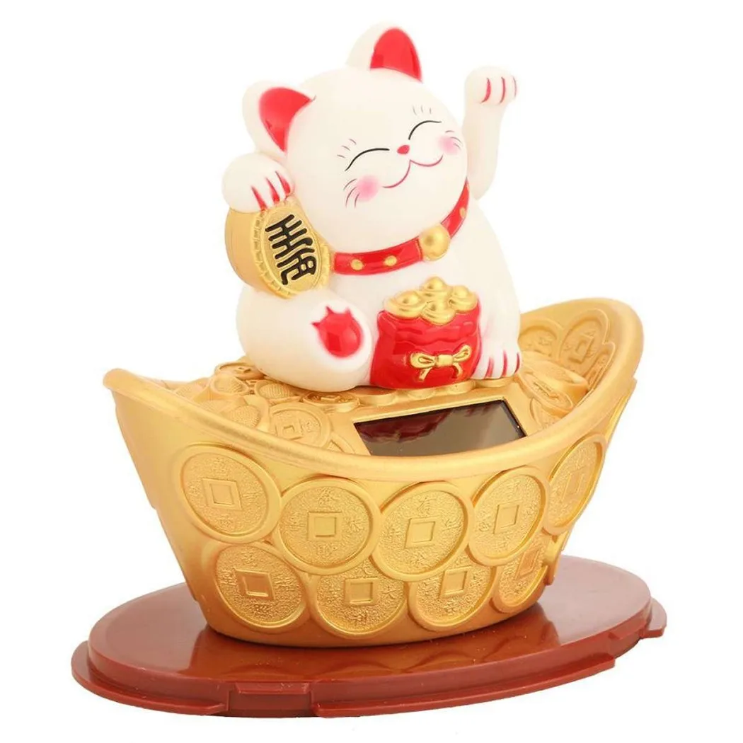 Asixxsix Chat Porte-Bonheur Mignon, 5,1 Cm, Mini Maneki Neko à énergie Solaire, Bras Agitant, Chat Porte-Bonheur pour la Maison, Le Bureau et la Décoration de Tableau de Bord, Chat (Black